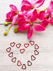 Valentine's day concept on wooden background.