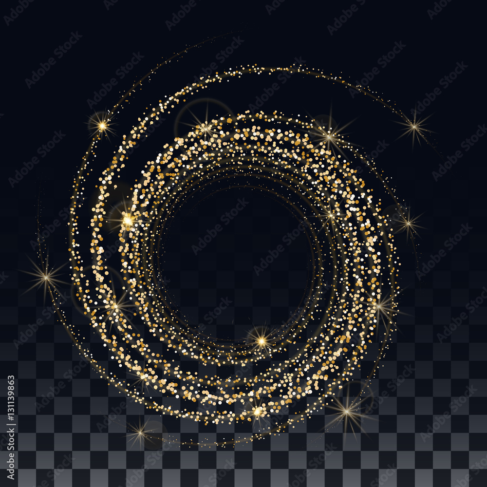 Poster golden confetti and shimmering particles on a transparent background. the template for the design of
