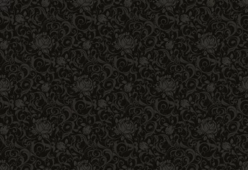 Wall murals Roses Black floral seamless pattern vector