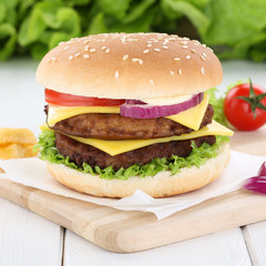 Double Cheeseburger Hamburger frisch Zwiebel Fleisch Käse Tomat