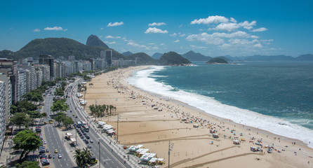 Aerial view of the coast of Copacabana Beach, Forte Duque de Caxias, Sugarloaf Mountain, Atlantic...
