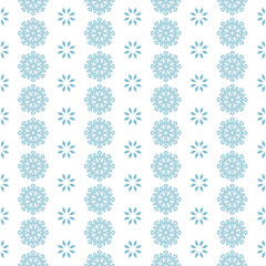 Seamless pattern with blue snowflakes white background