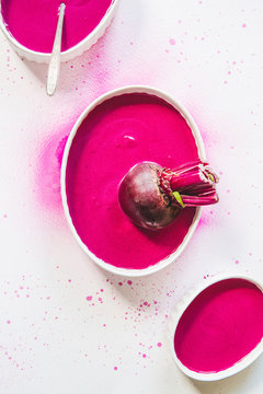 Beetroot soup in container 