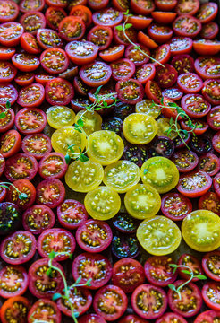 Halved Red And Yellow Tomatoes 