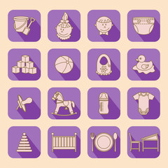 Child and baby care center flat icons with shadow.