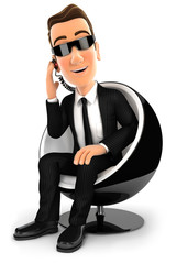 3d security agent sitting in a round chair