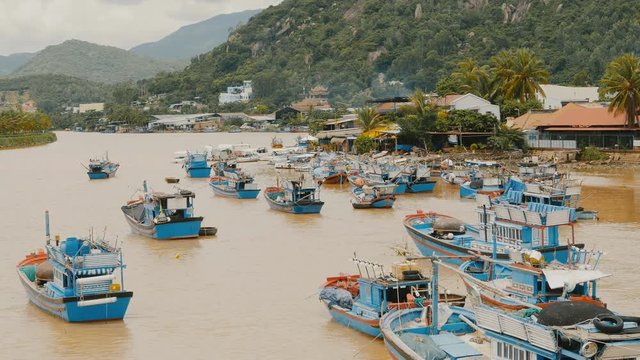 Nha Trang Bay with ships and boats. Central Vietnam.