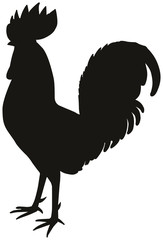 The black silhouette of a cock isolated on white background.
