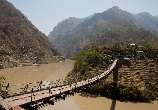 Beautiful island and Bridge On the way to Manali, district Kullu in Himachal Pradesh, India.