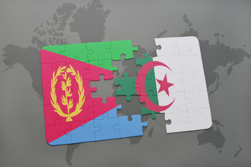 puzzle with the national flag of eritrea and algeria on a world map