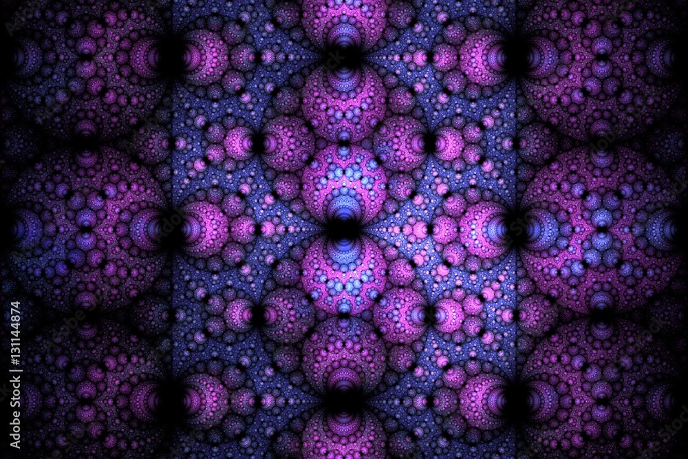 Poster abstract bright multicolored spherical fractal computer generated image