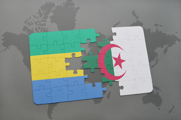 puzzle with the national flag of gabon and algeria on a world map