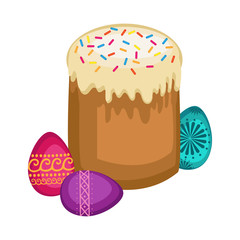 Easter cake and easter eggs isolated vector illustration.