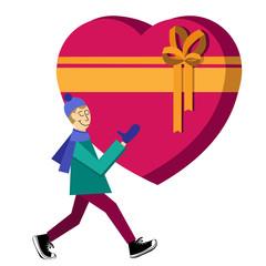 Guy buying heart-shaped gift box