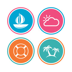 Travel icons. Sail boat with lifebuoy signs.