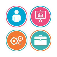 Business signs. Human and presentation board.