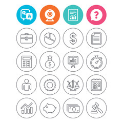 Business line icons. Money, chart and document.