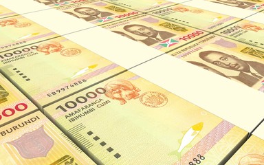 Burundian francs bills stacked background. 3D illustration.