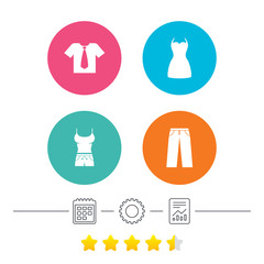 Clothes signs. T-shirt with tie and pants.