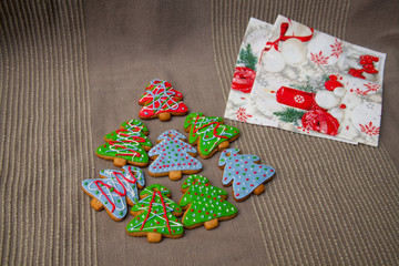 Fototapeta na wymiar Christmas homemade gingerbread cookies on wooden table
