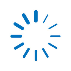 Icono plano cargando azul en fondo blanco