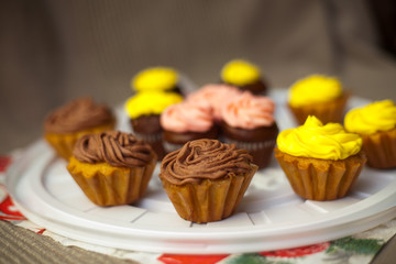 blond business women in black with tulips in hands isolated on white