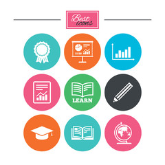 Education and study icon. Presentation signs.