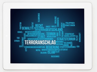 Illustration of word cloud on digital tablet