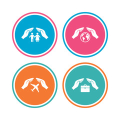 Hands insurance icons. Human life-assurance.