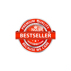 Best seller, Premium Quality, because we care - luxurious icon / sticker / stamp for retail industry. Contains a golden champions cup in the middle. Business icon