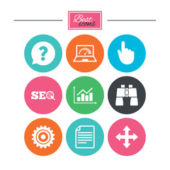 Internet, seo icons. Analysis chart sign.