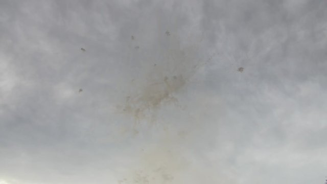 Mascleta Daytime fireworks for Fallas Holiday in Valencia Spain. View of the sky.