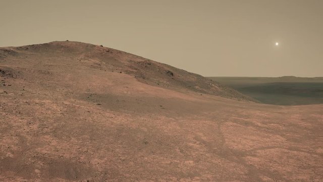 Panoramic Landscape on Mars surface. Realistic animation. Elements of the image courtesy of NASA