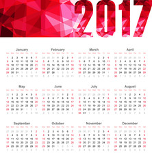 Calendar for year 2017