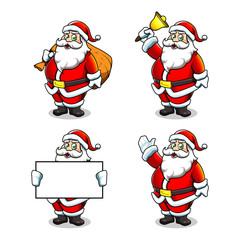 Set of cartoon vector illustrations of Santa Claus