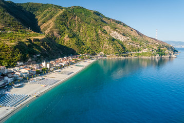 The beach of Scilla (Calabria, southern Italy) during the summer - obrazy, fototapety, plakaty