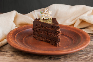 Chocolate Cake. Christmas Lights and Decor. Sweets.