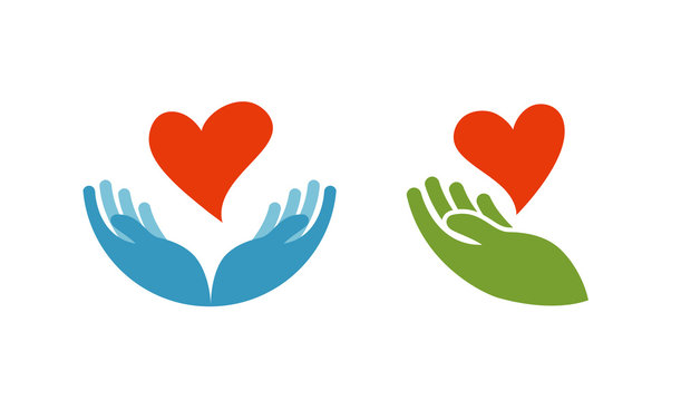 Heart in hand symbol or icon. Logo template for charity, health. Vector illustration