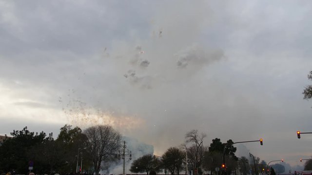 Mascleta late afternoon fireworks for 2015 Fallas Holiday in Valencia Spain. Good quality sound included.