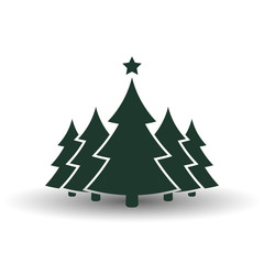Christmas tree flat icon, vector simple design with shadow. Black symbol of fir-tree.