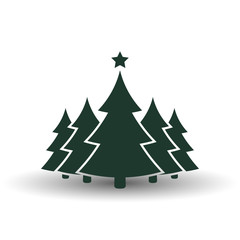 Obraz premium Christmas tree flat icon, vector simple design with shadow. Black symbol of fir-tree.