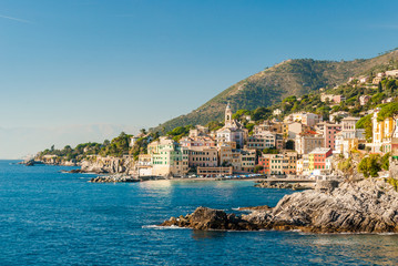 Fototapeta na wymiar Panoramic view of Bogliasco, small sea village near Genoa (northern Italy)