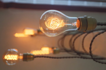 Yellow vintage electric lamp in a cafe