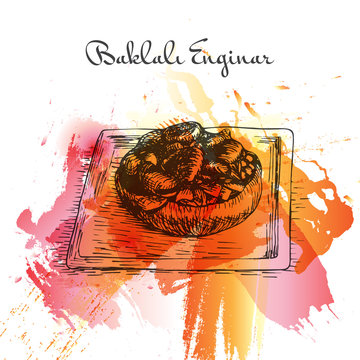 Baklali Enginar watercolor effect illustration.