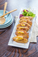 fried chicken wing with mustard sauce