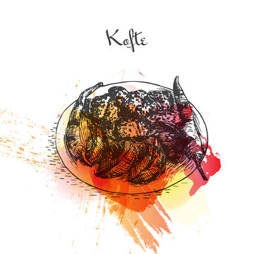 Kofte watercolor effect illustration.