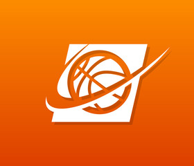 Sport asketball logo icon with swoosh graphic element