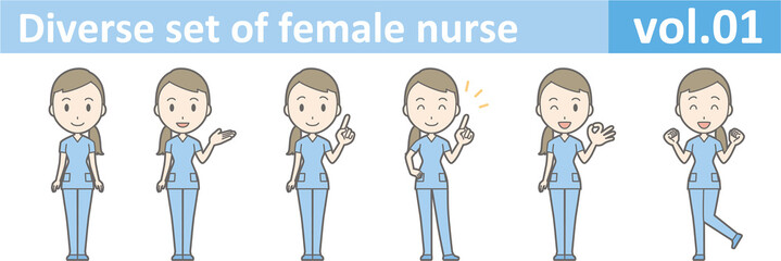 Diverse set of female nurse , EPS10 vector format vol.01