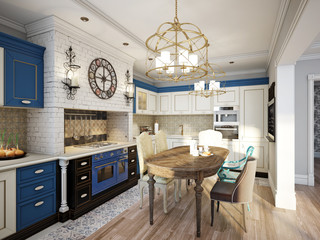 Kitchen in style of Provence, decorated with vintage kitchenware - 131154480