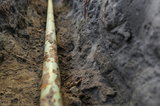 Detail Of A Residential Gas Pipe In A Trench.